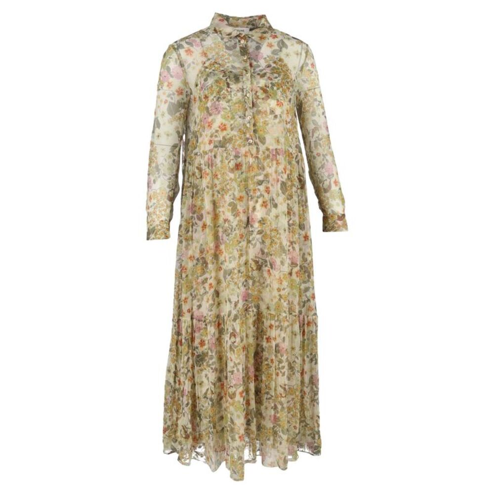 Celine Floral-Print Long Sleeve Maxi Dress in Multicolor Silk